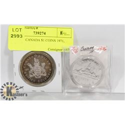 LOT OF 2 CANADA $1 COINS 1971, 1976