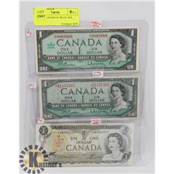 LOT OF 3 CANADA $1 BILLS 1954, 1967, 1973