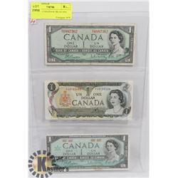 LOT OF 3 - CANADA $1 BILLS 1954, 1973,