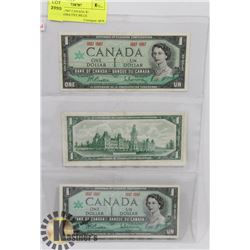 LOT OF 3 -1967 CANADA $1 COMMEMORATIVE BILLS
