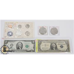 LOT OF ASSORTED USA COINS AND NOTES