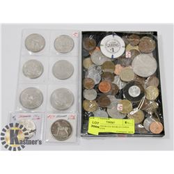 LOT OF ASSORTED WORLD COINS AND TOKENS