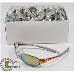 CASE OF ORANGE/ GREY OAKLEY STYLE SUNGLASSES