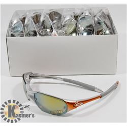 CASE OF ORANGE/ GREY OAKLEY STYLE SUNGLASSES
