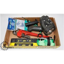TOOLS FLAT . MONKEY WRENCH, LEVELS
