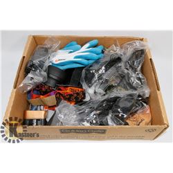 FLAT OF SAFETY GLOVES, GLASSES, HEADLAMP & MORE
