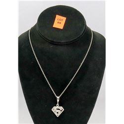 STERLING SILVER NECKLACE W/SUPERMAN LOGO PENDANT