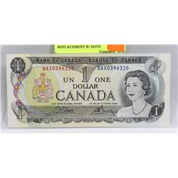 GEM UNC 1973 BAX PREFIX REPLACEMENT $1 NOTE