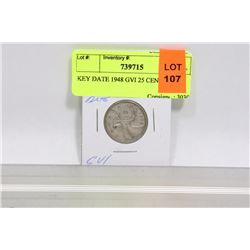 KEY DATE 1948 GVI 25 CENT