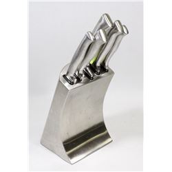 5 PC STAINLESS STEEL KNIFE SET & BLOCK