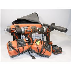RIDGID 18V LITHIUM DRILL KIT INCL 2 CHARGERS,