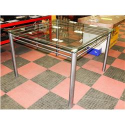 54"X54" GLASS TOP TABLE WITH SILVER LEGS.