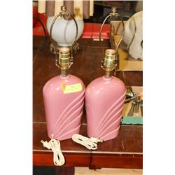 PAIR OF PINK TABLE LAMPS - NO SHADES.