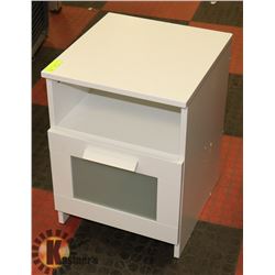 WHITE END TABLE GLASS DRAWER