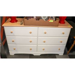 6 DRAWER WHITE WOOD TOP DRESSER, 50"X16"X29".