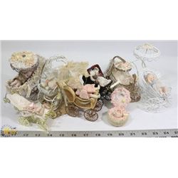 LOT OF 7- 1950S PORCELAIN SMALL BABIES IN WHITE,