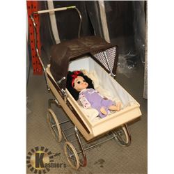 VINTAGE CHILDS DOLL CARRIAGE WITH DOLL