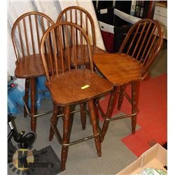 4 SOLID WOOD SWIVEL BAR HEIGHT STOOLS