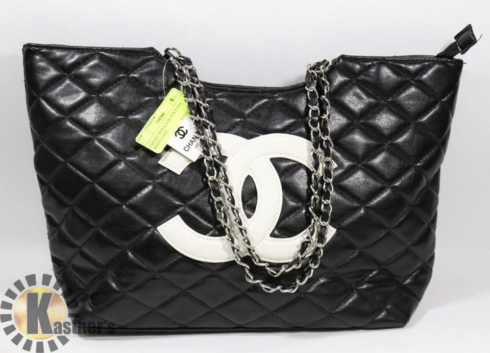 chanel black tote with white logo
