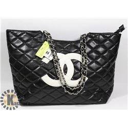 CHANEL REPLICA BLACK PURSE WHITE LOGO