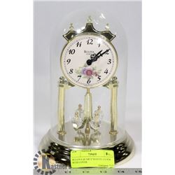 BULOVA QUARTZ MANTEL CLOCK WITH COVER.