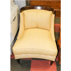 MODERN WOOD AND FABRIC FORMAL CHAIR