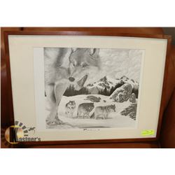 FRAMED MATTED SIGNED WOLF PRINT WITH SECOND