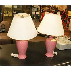 PAIR OF PINK TABLE LAMPS.
