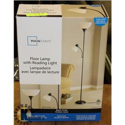 NEW MAINSTAYS BLACK FINISH FLOOR LAMP WITH
