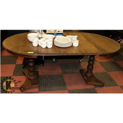 ANTIQUE THREE LEAF DOUBLE PEDESTAL MAHOGANY DINING