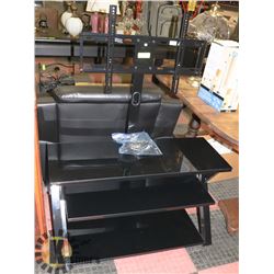 BLACK GLASS THREE SHELF TV STAND, 41"X19"X48".