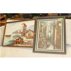 PAIR OF ESTATE WOOD FRAMED ARTWORK