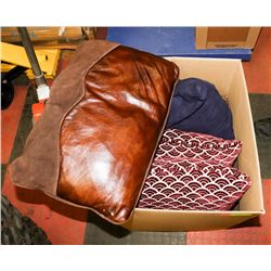 5 SHOWHOME ACCENT PILLOWS, ONE IS LEATHER/SUEDE