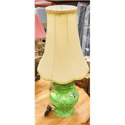GREEN TABLE LAMP WITH BUTTERFLY DESIGN & SHADE.