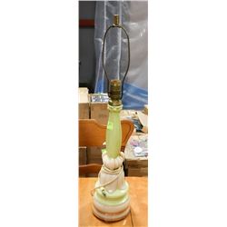 BROWN GREEN FLORAL DESIGN TABLE LAMP.