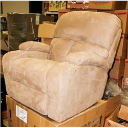 PAIR OF BEIGE FABRIC ROCKER RECLINER CHAIRS