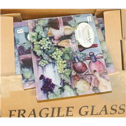 BOX OF ASSORTED GLASS CUTTING BOARDS-SIZES AND