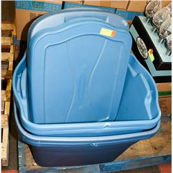 2 RUBBERMAID & 2 STERLITE TUBS WITH LIDS.