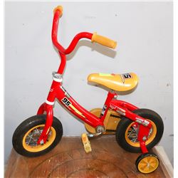 95 MCQUEEN SMALL RED BIKE WITH TRAINING WHEELS.