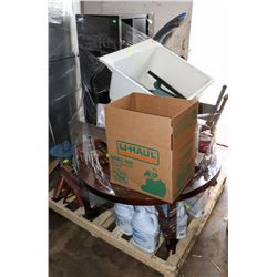 PALLET OF UNCLAIMED MERCHANDISE W/OFFICE CHAIR