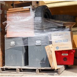 PALLET WITH  LOCK BOXES , DESK COUNTER ,