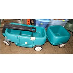 KIDS PULL WAGON & TRAILER BLUE.