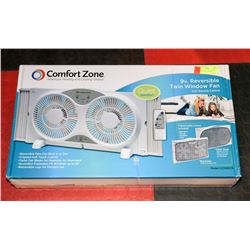 COMFORT ZONE 9" REVERSIBLE TWIN WINDOW FAN WITH