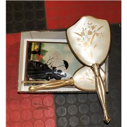 ANTIQUE COMB, MIRROR AND BRUSH WITH SHADOW BOX