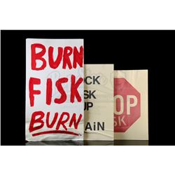 Lot # 409: Three Assorted Fisk Release Protest Signs
