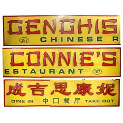 Lot # 477: Genghis Connie's Restaurant Signs