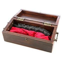 Lot # 832: Hatchet Triad Dragon's Head Baton and Wooden Chest