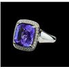 Image 1 : 8.90 ctw Tanzanite and Diamond Ring - 14KT White Gold