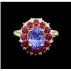 Image 2 : 14KT Yellow Gold 2.75 ctw Tanzanite, Ruby and Diamond  Ring