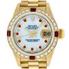 Image 2 : Rolex Ladies 18K Yellow Gold MOP Ruby President Wristwatch With Rolex Box & Appr